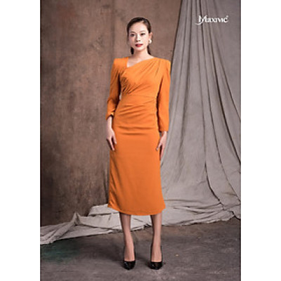 Đầm Lụa Cam Cổ Chữ V Xéo Dáng Vest Maxivic M012307