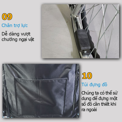Xe lăn tay có nệm, bô vệ sinh cho người già, người bệnh, người đi lại khó khăn - NIKITA N213-3