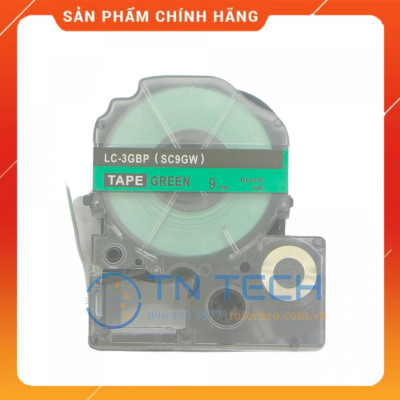 NHÃN IN TEPRA-EPSON LC-3GBP (SC9GW) – CHỮ ĐEN NỀN LÁ 9MM X 8M [Hàng nhập khẩu]