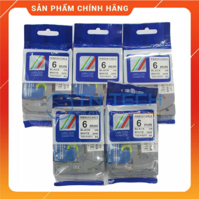 Nhãn In TZ2-FX211 - Đen nền trắng 6mm x 8m - Dùng cho máy in BROTHER - AIMO - PUTY [Hàng nhập khẩu]