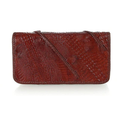 Ví nữ da cá sấu Huy Hoàng nhiều ngăn đầu cá sấu đan viền màu nâu đỏ HT3733