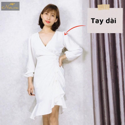 Đầm DỰ TIỆC dáng suông cao cấp, bèo nhúng lai váy siêu xinh, siêu sang, 2 màu đỏ, trắng. Thương hiệu NER – N52