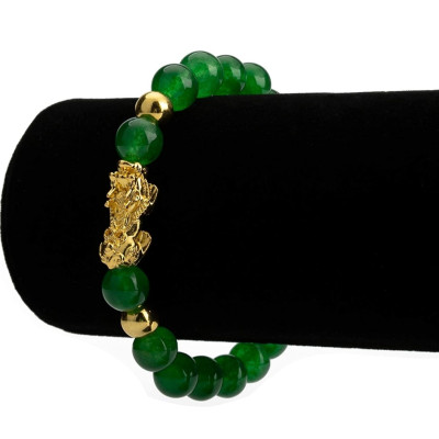 Vòng tay đá thạch anh xanh lục gắn tỳ hưu 10mm