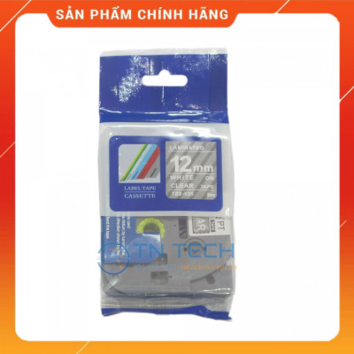Nhãn In Tz2-135 - Trắng nền trong 12mm x 8m - Dùng cho máy in BROTHER - AIMO - PUTY [Hàng nhập khẩu]