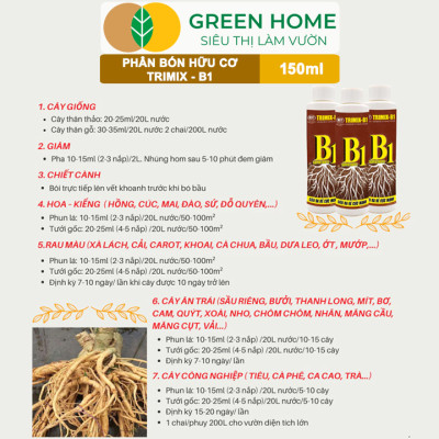 Phân Bón Lá TRIMIX - B1 Greenhome, Điền Trang, Chai 150ml, Kích Rễ, Tạo Mầm, Phục Hồi Rễ Yếu, Lá Dày