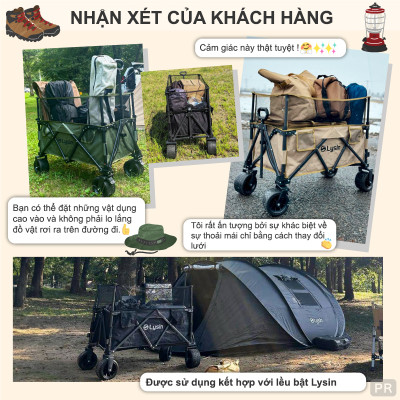Xe kéo dã ngoại, ngoài trời, du lịch, cắm trại, picnic, đa năng bánh xe rộng có khóa cố định dung thích 230l gấp gọn