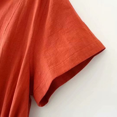 Đầm linen suông nữ cổ V đính cúc, kèm dây thắt eo phong cách công sơ Haint Boutique Da164