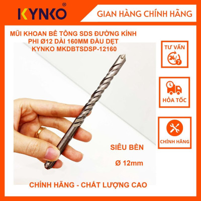 MŨI KHOAN BÊ TÔNG SDS ĐƯỜNG KÍNH PHI Ø 12 DÀI 160MM ĐẦU DẸT KYNKO MKDBTSDSP- 12160