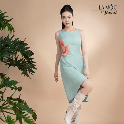 Đầm xô lụa xanh mint, thêu hoa La Mộc LM022420