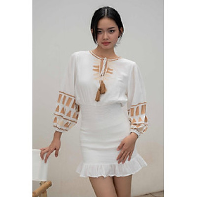 Đầm Boho Thêu Cotton Cao Cấp Luna Llena
