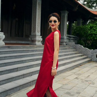 Đầm Xẻ Tweed Lộc DRE223 thời trang thiết kế Hity