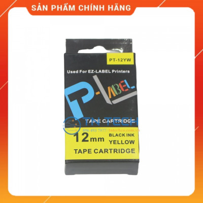 Nhãn in CASIO PT-12YW - Chữ đen nền vàng 12MM x 8M - Dùng cho máy in nhãn CASIO [Hàng nhập khẩu]