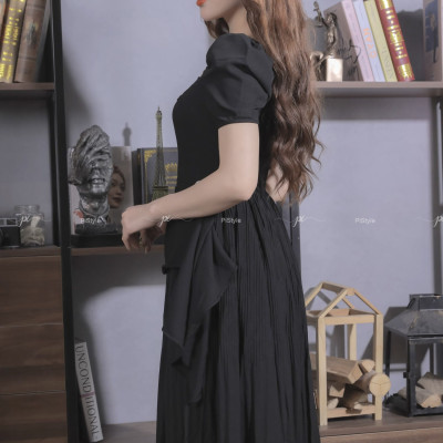 Váy Eo Cách Điệu Màu Đen 23V001 Cao Cấp Pi Style