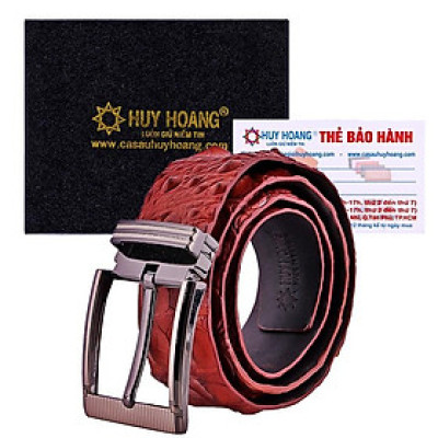 HC4837 - Dây nịt nam da cá sấu Huy Hoàng gai đuôi 4P đầu kim màu nâu đỏ