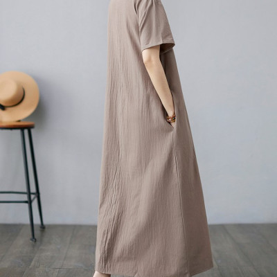 Váy sơ mi tay ngắn có 2 túi trước, dáng váy dài siêu tôn dáng HB61