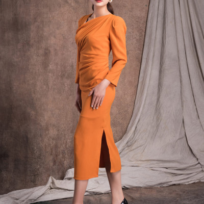 Đầm Lụa Cam Cổ Chữ V Xéo Dáng Vest Maxivic M012307