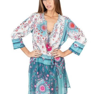 Đầm Xẻ Tà Kết Cườm Cotton Isla Bonita