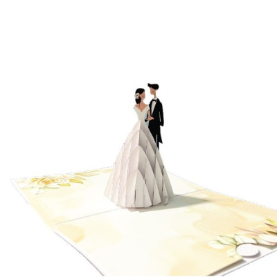 Thiệp 3D Pop Up Cô Dâu Váy Trắng & Chú Rể – Thiệp Cưới, Thiệp Chúc Mừng Đám Cưới Sang Trọng, W12