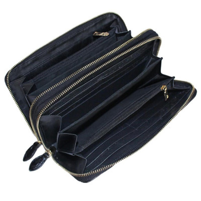 HP3738 - Ví nữ da cá sấu Huy Hoàng nhiều ngăn gai cầm tay màu đen