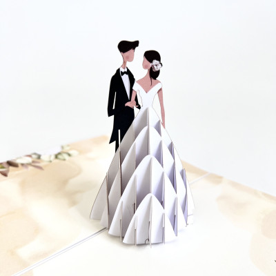 Thiệp 3D Pop Up Cô Dâu Váy Trắng & Chú Rể – Thiệp Cưới, Thiệp Chúc Mừng Đám Cưới Sang Trọng, W12