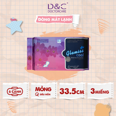 Băng vệ sinh ban đêm Glamiss Cool thảo dược 33.8cm siêu thấm hút, BVS chống tràn cho cả đêm dài