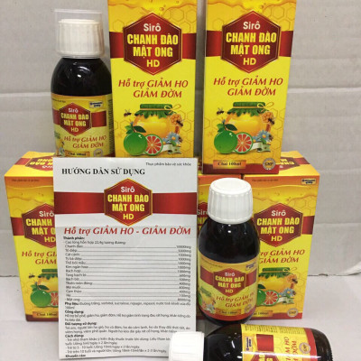 Combo 2 Chai Siro Chanh Đào Mật Ong HD giảm ho, giảm đờm, đau rát cổ họng - Chai 100ml