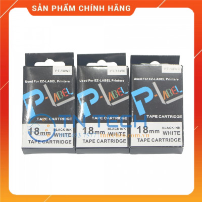 Nhãn in CASIO PT-18WE - Chữ đen nền trắng 18MM x 8M - Dùng cho máy in nhãn CASIO [Hàng nhập khẩu]