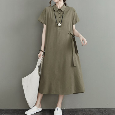 Đầm sơ mi nữ form rộng dáng dài có dây thắt nơ sườn phong cách vintage Hàn Quốc da61
