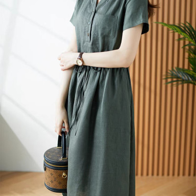 Đầm suông thiết kế mẫu mới xuân hè vải sợi Linen tự nhiên mịn mát da218