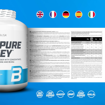 Sữa Bột BioTechUSA 100% Pure Whey 2.27KG (81 Lần Dùng),Hỗ trợ Phục Hồi và Phát triển Cơ Bắp, Bổ Sung 22G Protein, BCAA và Glutamine