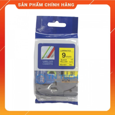 Nhãn In HZE-621 - Đen nền vàng 9mm x 8m - Dùng cho máy in BROTHER - AIMO - PUTY [Hàng nhập khẩu]