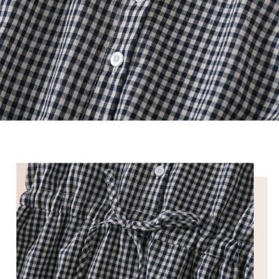 Đầm suông linen nữ họa tiết kẻ sọc caro trẻ trung, đầm sơ mi công sở thanh lịch HB37