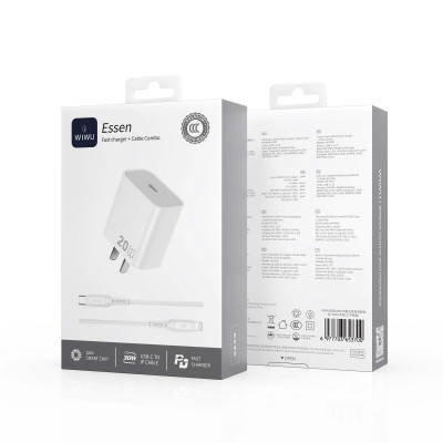 Bộ cóc củ dây sạc nhanh 20W USB C kèm dây Type C to L 30W PPS chống cháy hiệu WIWU GAN ESSEN Fast Charger cho iPhone 6 15 14 13 12 11 Pro Max cho iPad Air 10.2 9.7 10.5 inch S24 S25 Find Flip Fold - Hàng nhập khẩu