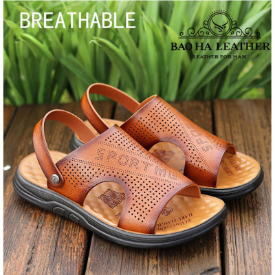 Dép da nam quai ngang đục lỗ thoáng khí BHD888