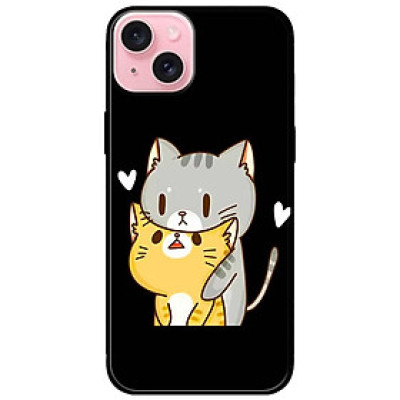 Ốp lưng dành cho Iphone 15 - Iphone 15 Plus - Iphone 15 Pro - Iphone 15 Pro Max - Hai Chú Mèo Ôm Nền Đen - Hàng Chính Hãng