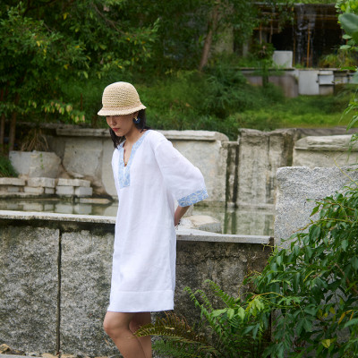 Đầm Linen Thêu Thảo DRE233 thời trang thiết kế HIty