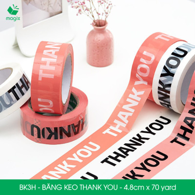 BK3H - 3 Cuộn băng keo in chữ THANK YOU 4.8cm x 70yard băng dính niêm phong hàng dễ vỡ