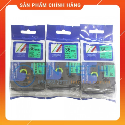 Nhãn In HZE-761 - Đen nền xanh lá 36mm x 8m - Dùng cho máy in BROTHER - AIMO - PUTY [Hàng nhập khẩu]