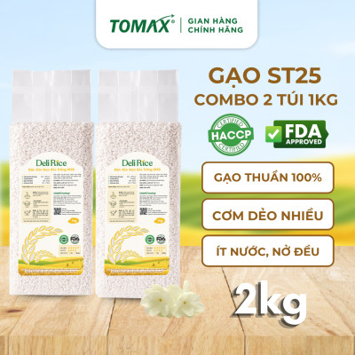 Combo 2 túi Gạo TOMAX ST25 1kg TOMAX Ngọt thơm, Tơi xốp
