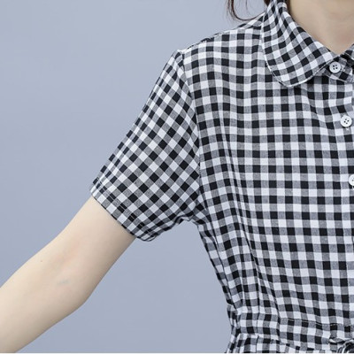 Đầm suông sơ mi form rộng kẻ caro, Đầm sơ mi nữ dáng dài tay ngắn phong cách công sở Haint Boutique Da174