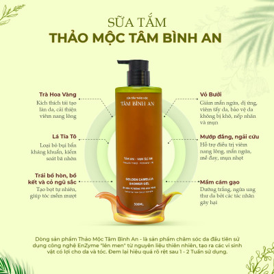 Sữa tắm Tâm Bình An sản phẩm chăm sóc da chiết xuất từ nguyên liệu thiên nhiên 500ml