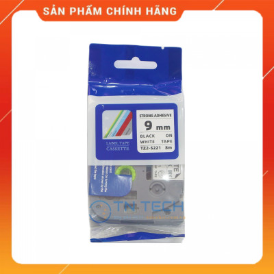 Nhãn In TZ2-S221 - Đen nền trắng 9mm x 8m - Dùng cho máy in BROTHER - AIMO - PUTY [Hàng nhập khẩu]