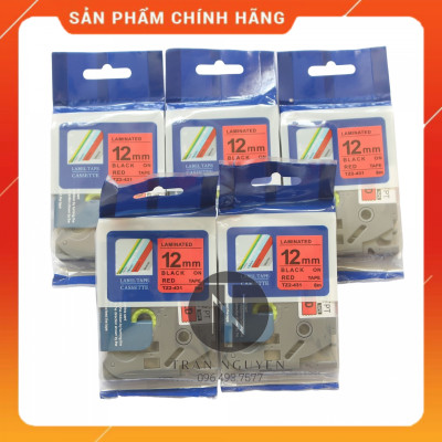 [Combo 3 hộp] Nhãn In đa lớp Tz2-431 - Đen nền đỏ 12mm x 8m - Hàng nhập khẩu