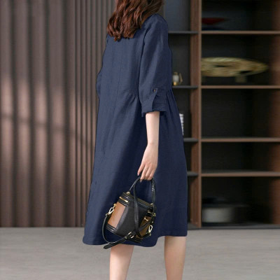 Đầm suông nữ Linen sắn tay phối cổ sơ mi sang trọng, lịch sự da207