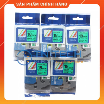 Nhãn In Tz2-741 - Đen nền xanh lá 18mm x 8m - Dùng cho máy in BROTHER - AIMO - PUTY [Hàng nhập khẩu]