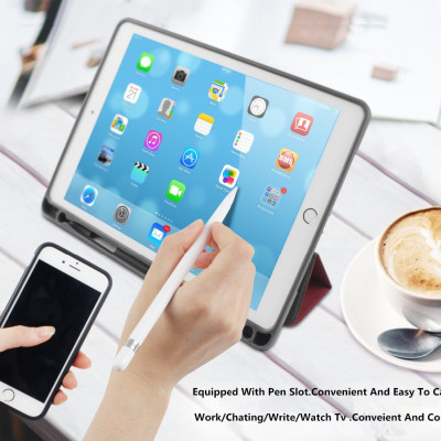 Bao da iPad pro 11 inh 2018 hiệu Mutural có khay để bút_ Màu đen_ hàng nhập khẩu