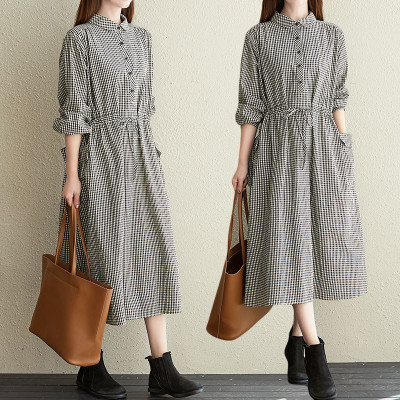 Váy sơ mi dáng dài thắt eo – Đầm nữ form suông vintage kẻ caro phong cách công sở Haint Boutique Da187