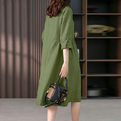 Đầm suông tay lỡ xắn phối cổ sơ mi phong cách vintage Hàn Quốc da207