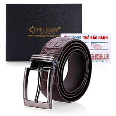 HC4831 - Dây nịt nam da cá sấu Huy Hoàng gai bụng 4P đầu kim màu nâu đất