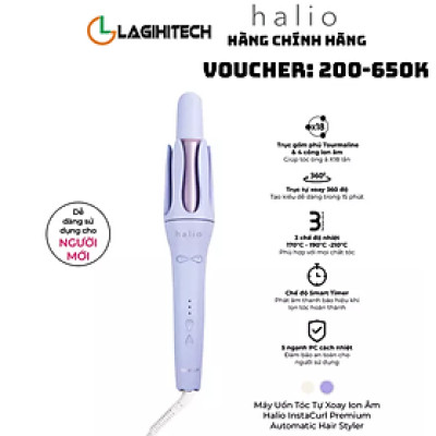 Máy Uốn Tóc Tự Xoay Ion Âm Halio InstaCurl Premium Automatic Hair Styler - Tóc Bóng Mượt , Trục 32 mm